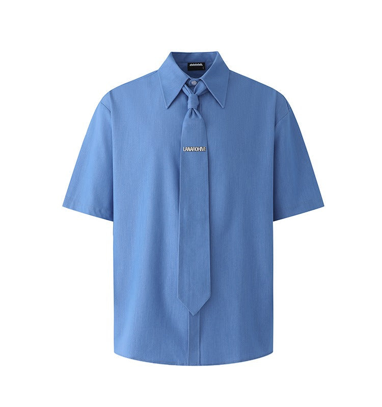 Short Sleeve Loose Fit Shirt with Tie