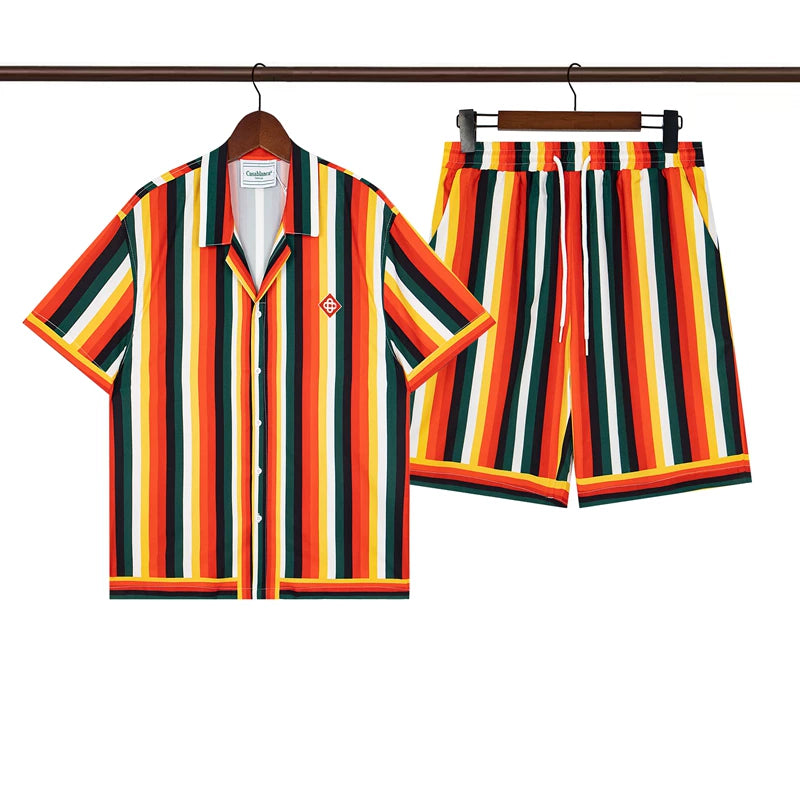 Casablanca Bold Multi-Color Vertical Stripe Shirt & Shorts Two Piece Set