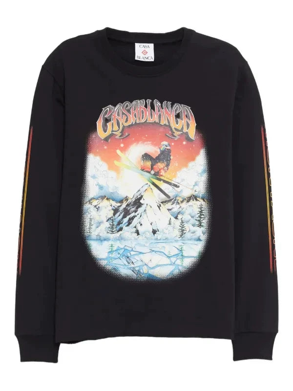 Casablanca Mountain Ski Scene Graphic Print Long Sleeve T-Shirt
