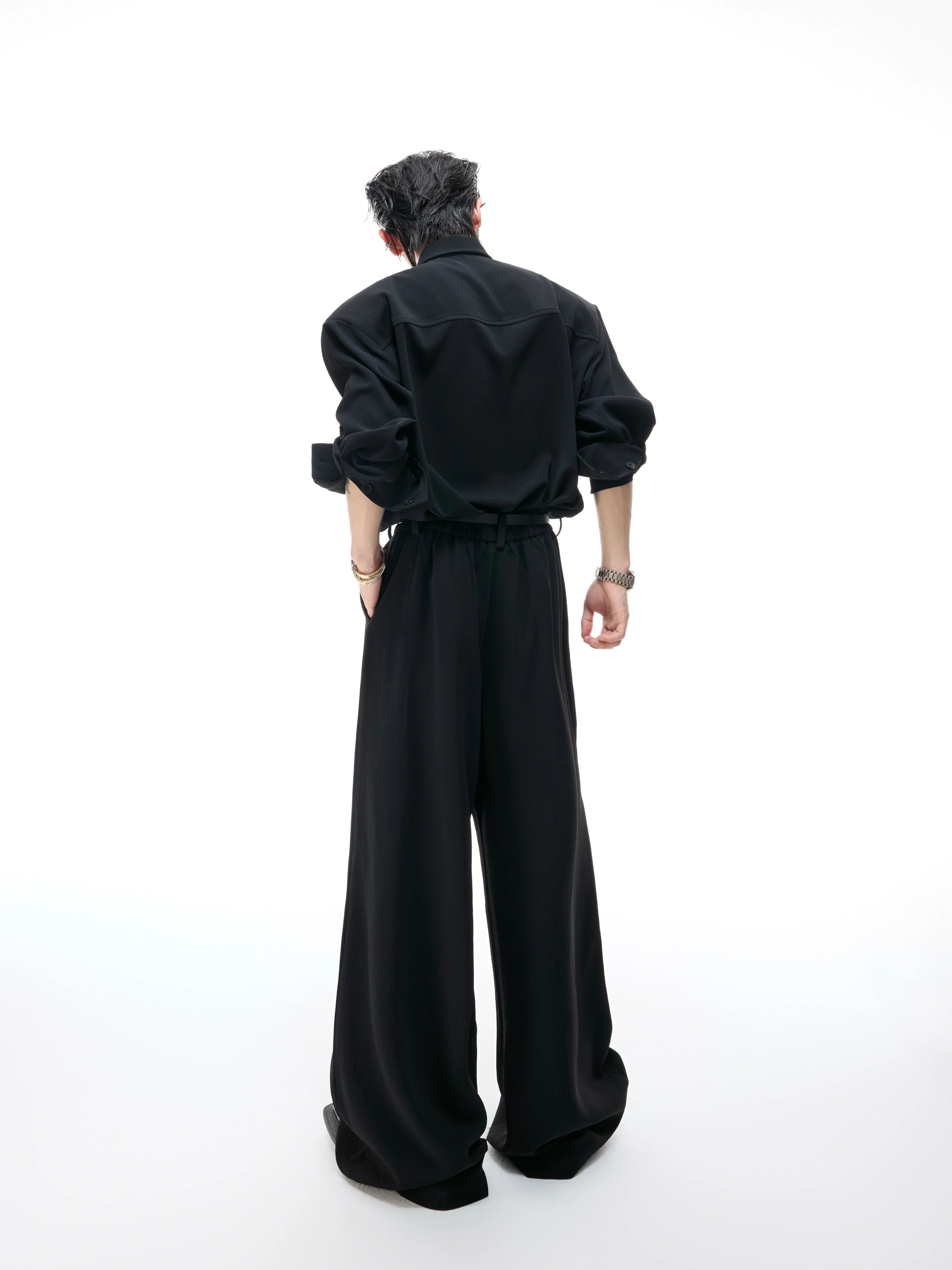 Flowing Scarf Shirt and Wide-Leg Pants