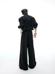 Flowing Scarf Shirt and Wide-Leg Pants