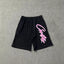 Corteiz Signature Script Logo Heavyweight Shorts - Pink Print black