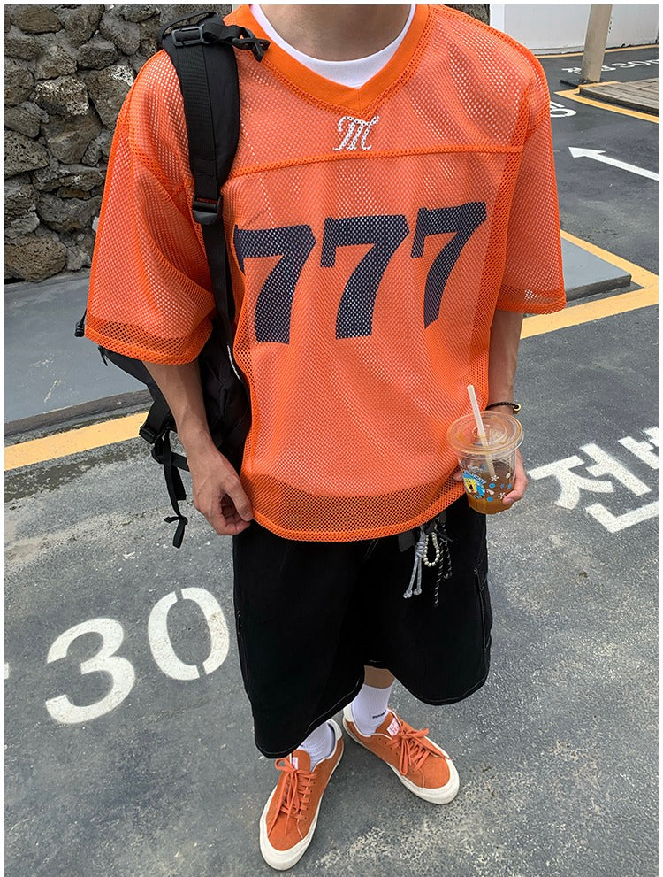 Mesh Sports Jersey V-Neck Pullover