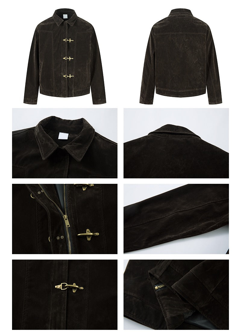Toggle Closure Suede Cropped Jacket
