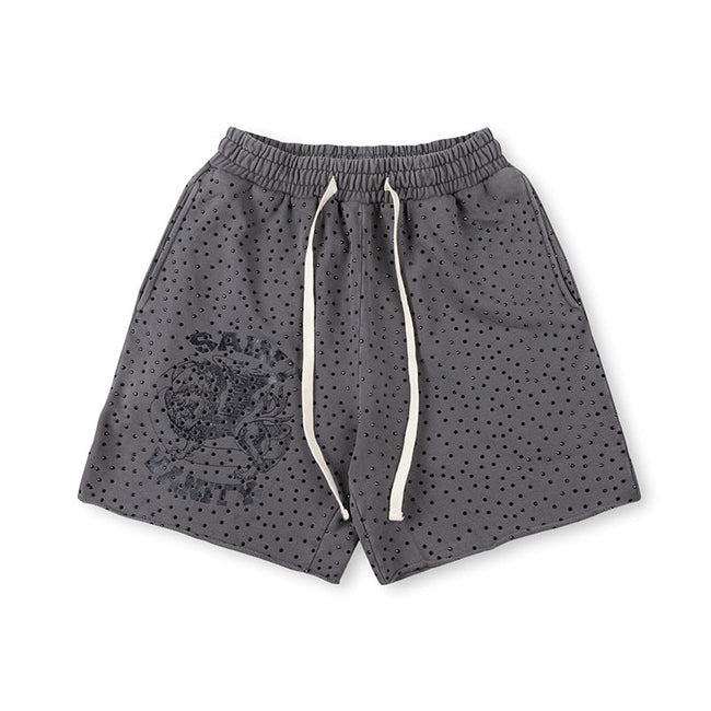 SAINT VANITY Vintage Crown Graphic Casual Shorts - Grey / Vintage Wash Hover Image