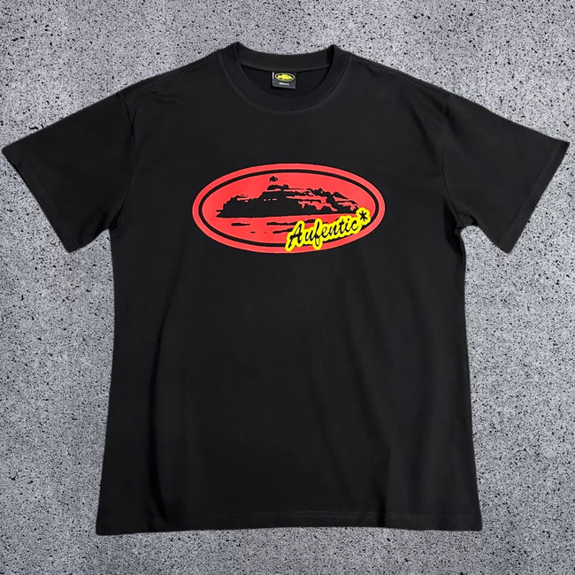 Corteiz Authentic Oval Logo T-Shirt – Black/Red Hover Image