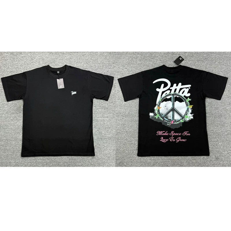 Patta Peace Sign Script Logo Black Short Sleeve T-Shirt Unisex