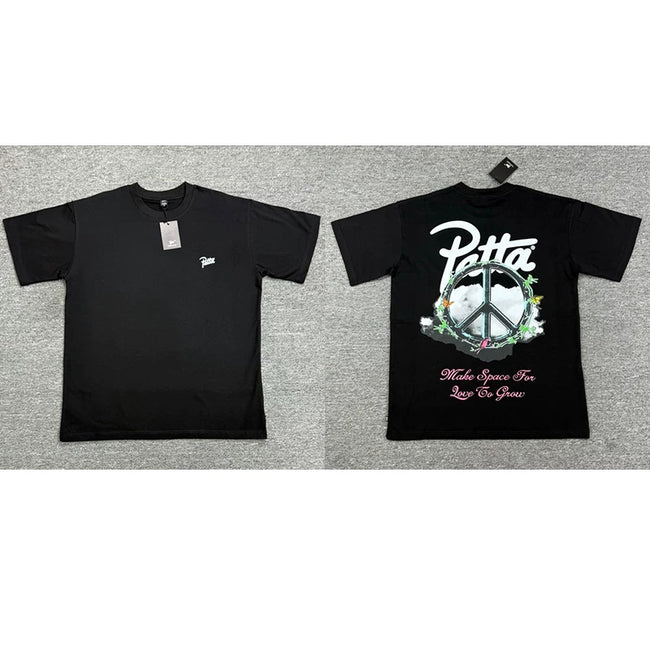 Patta Peace Sign Script Logo Black Short Sleeve T-Shirt Unisex Hover Image