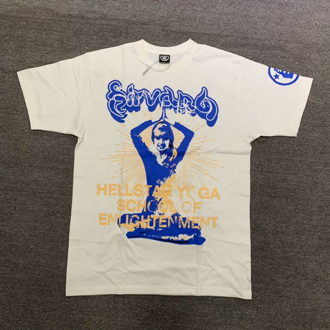 HELLSTAR Nirvana Yoga School Of Enlightenment Vintage Washed Short Sleeve Tee White Streetwear T‑Shirt Hover Image