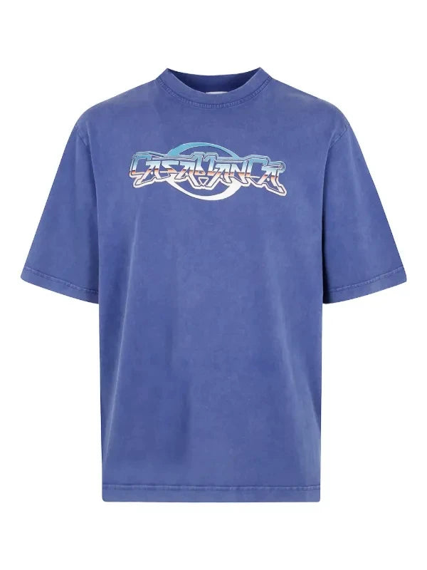 Casablanca Vintage Washed Blue Chrome Text Logo Short Sleeve T-Shirt Hover Image