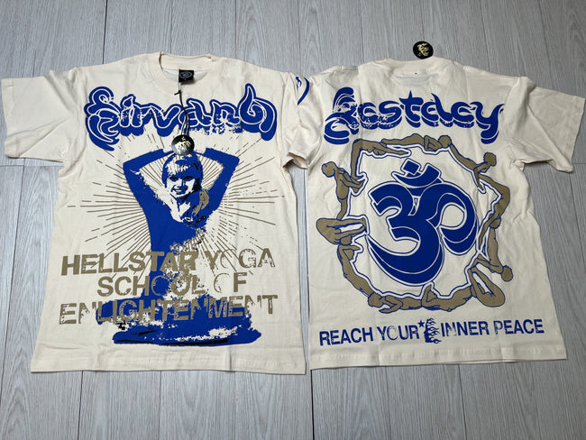HELLSTAR Yoga School Of Enlightenment Vintage Washed Short Sleeve Tee Cream Streetwear T‑Shirt Hover Image