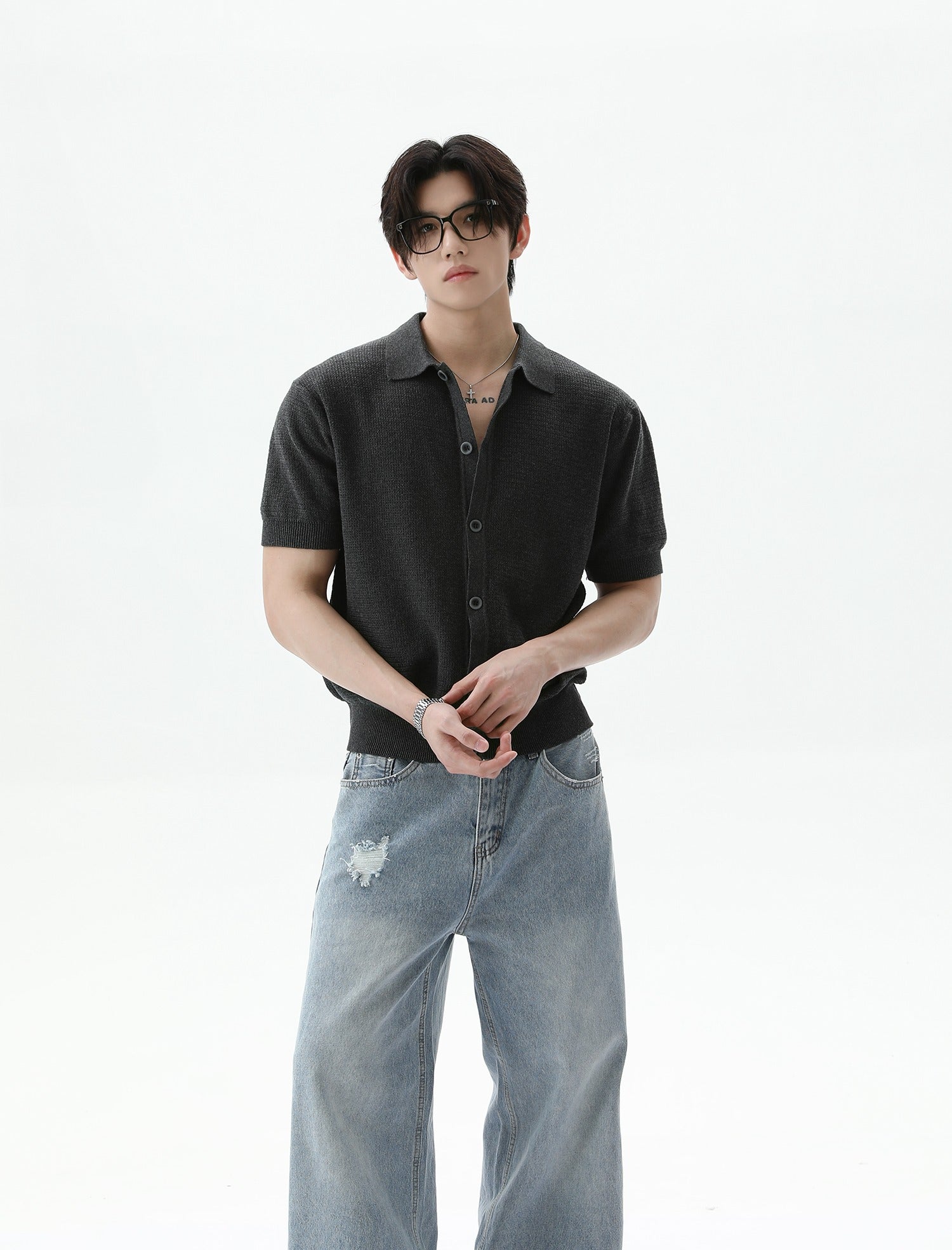 Front buttons Short Sleeve Knit Cardigan