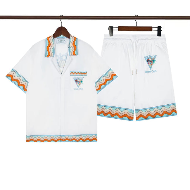Casablanca White Base Orange Wavy Trim Tennis Logo Shirt & Shorts Two Piece Set Hover Image