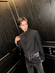 Stand Collar Tie Long Sleeve Shirt