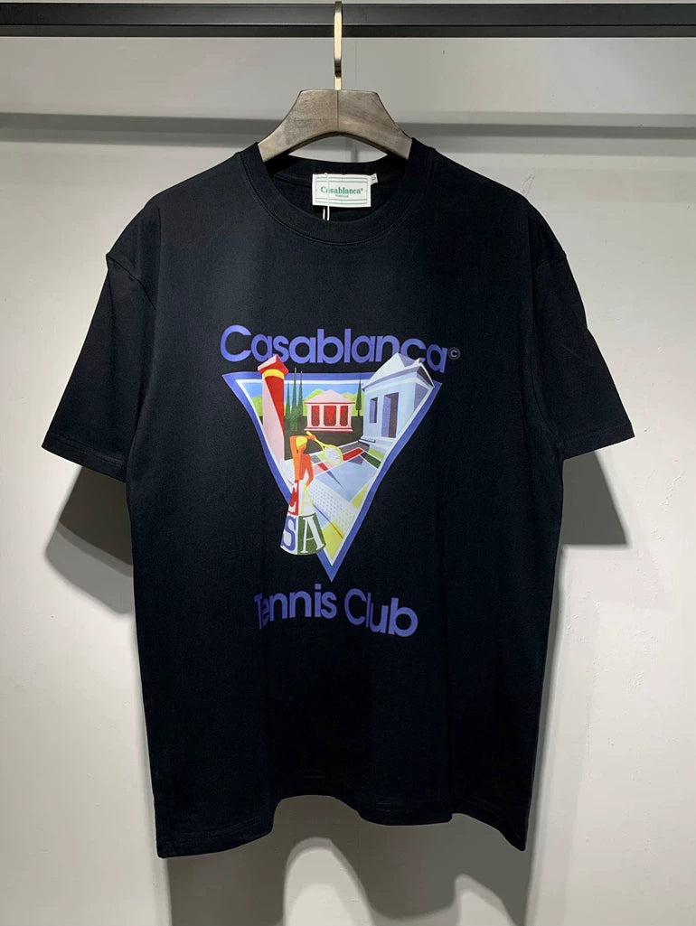 Casablanca Tennis Club Triangle Building Graphic Black Short Sleeve T-Shirt Unisex