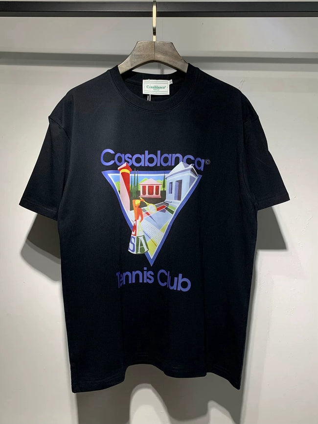 Casablanca Tennis Club Triangle Building Graphic Black Short Sleeve T-Shirt Unisex Hover Image