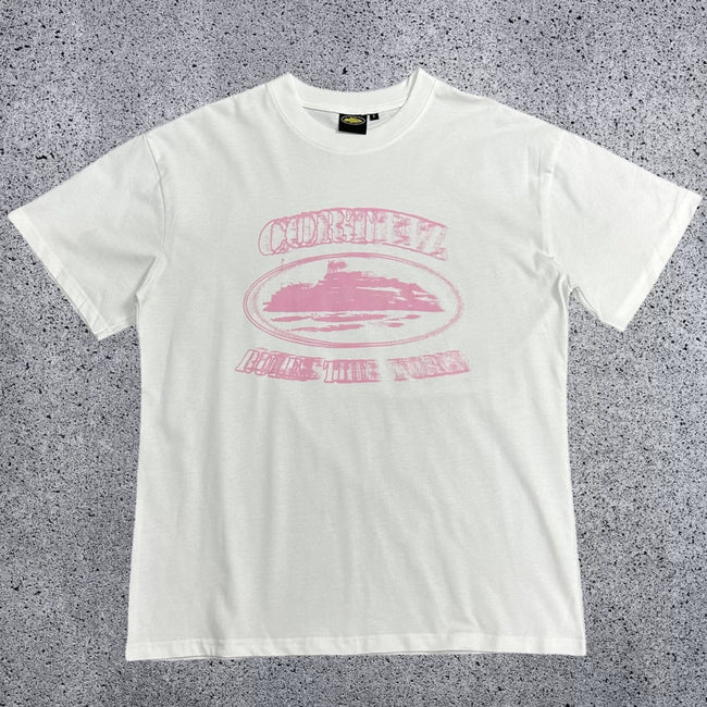 Corteiz Cruise Ship Rules The World T-Shirt – White/Pink Hover Image