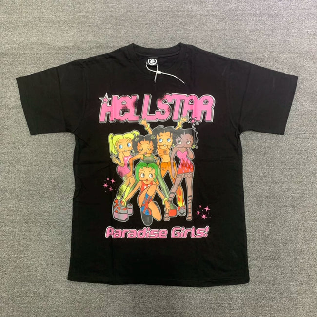 HELLSTAR Paradise Girls Vintage Washed Short Sleeve Tee Black Streetwear T‑Shirt Hover Image