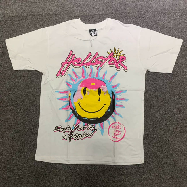 HELLSTAR Smile You're In Paradise Vintage Washed Short Sleeve Tee White Streetwear T‑Shirt Hover Image
