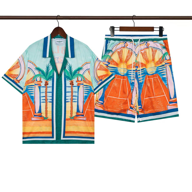 Casablanca Tropical Sunset Palm Scenery Allover Print Shirt & Shorts Two Piece Set Hover Image