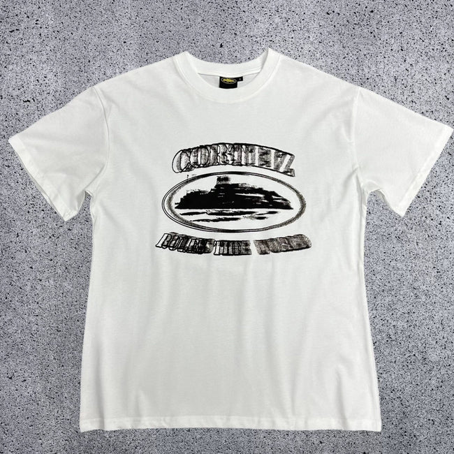 Corteiz Cruise Ship Rules The World T-Shirt – White/Black Hover Image