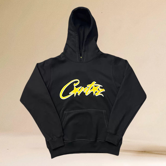 Corteiz Yellow Script Logo Heavyweight Hoodie black Hover Image