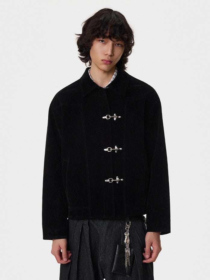 Toggle Closure Suede Cropped Jacket