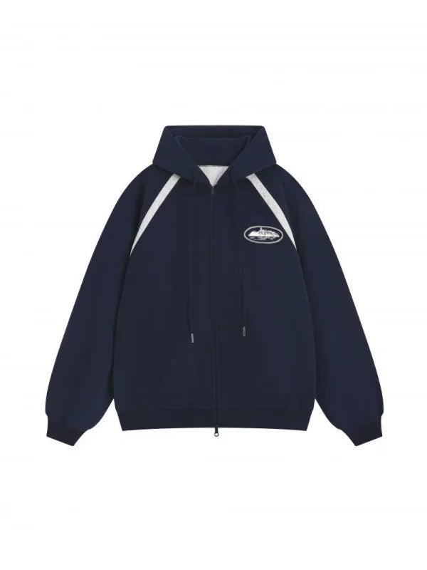 Corteiz Contrast Raglan Full-Zip Heavyweight Hoodie -Royal Blue Hover Image