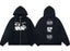 Enfants Riches Déprimés Horizontal Art & Grid Back Zip-Up Hoodie - Washed Black