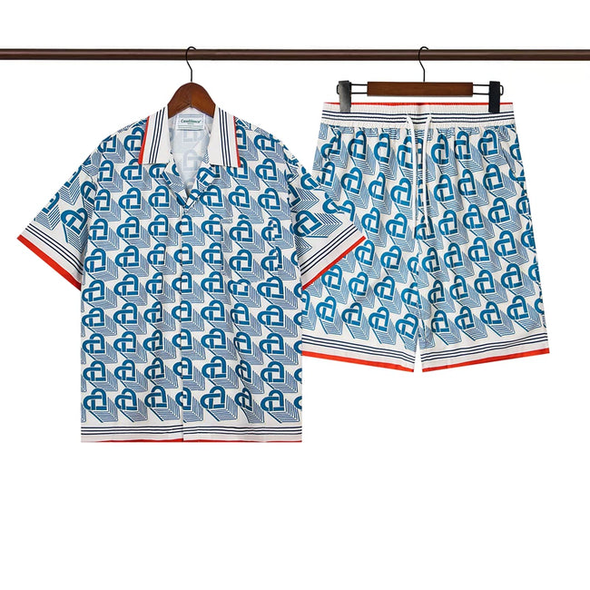 Casablanca Blue Repeat Pattern Striped Trim Shirt & Shorts Two Piece Set Hover Image