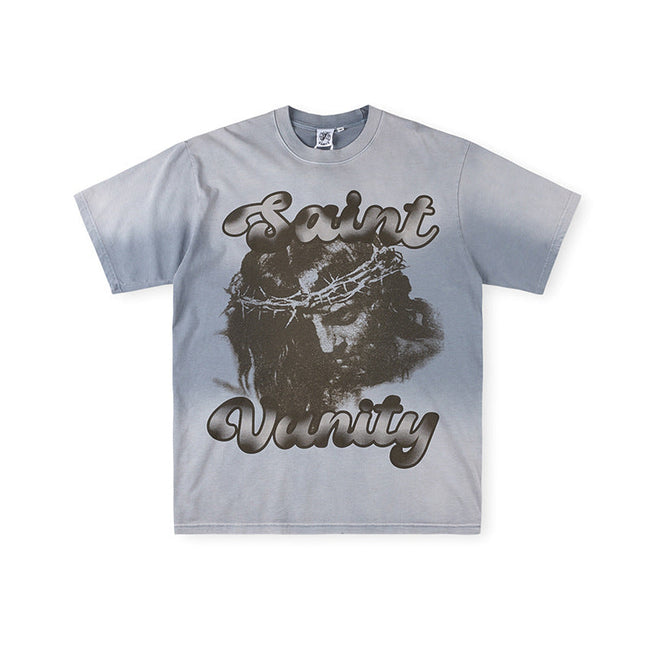 SAINT VANITY Crown of Thorns Graphic Short-Sleeve T-Shirt - Blue / Acid Wash Hover Image