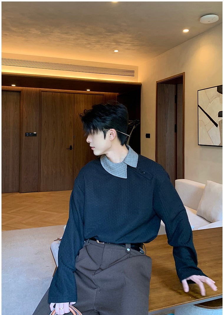 Oblique Placket Long Sleeve Pullover