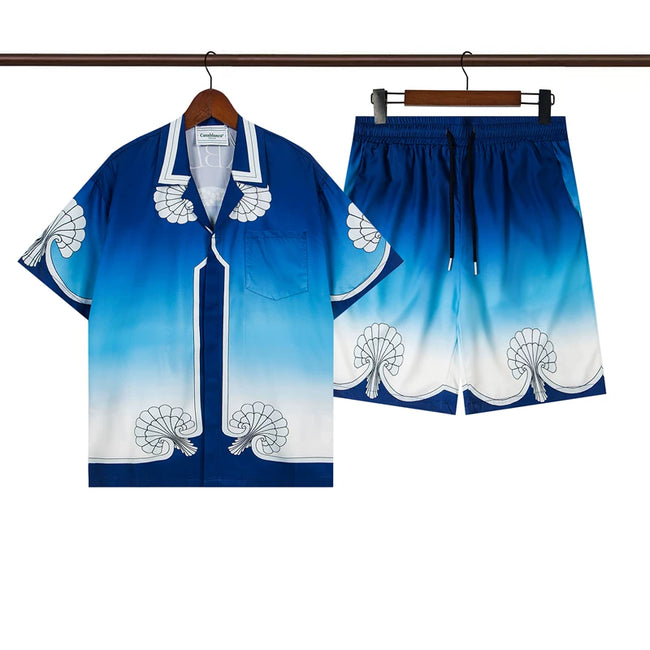 Casablanca Blue Gradient Peacock Print Resort Shirt & Shorts Two Piece Set Hover Image