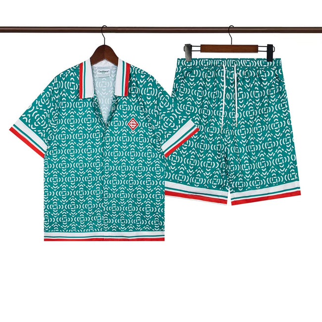 Casablanca Green Repeat Logo Allover Print Shirt & Shorts Two Piece Set Hover Image