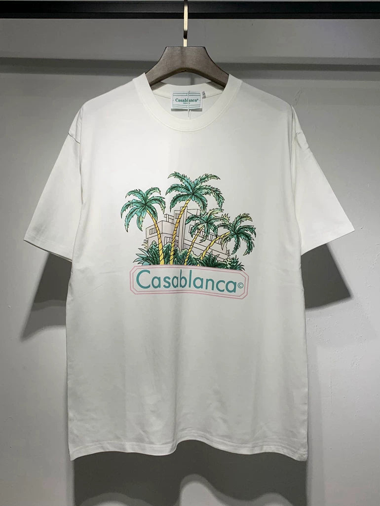Casablanca Palm Tree Resort Graphic White Short Sleeve T-Shirt Unisex