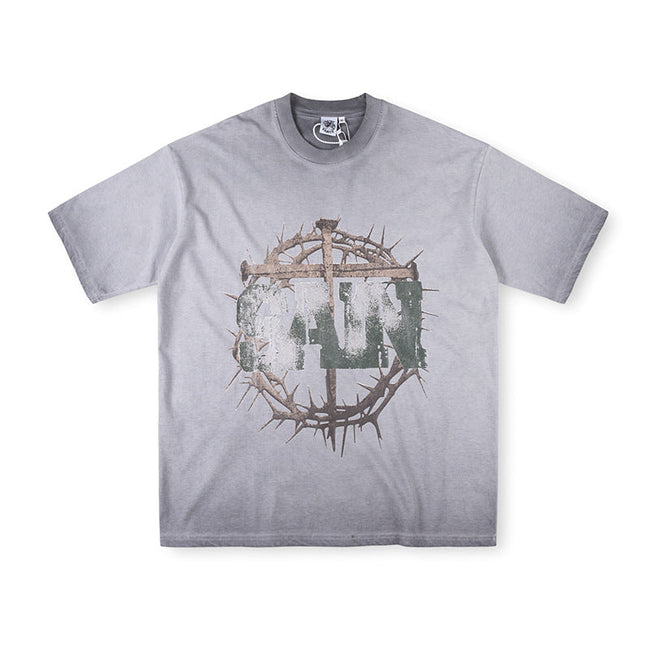 SAINT VANITY Vintage Crown Graphic Short-Sleeve T-Shirt - Grey / Vintage Wash Hover Image