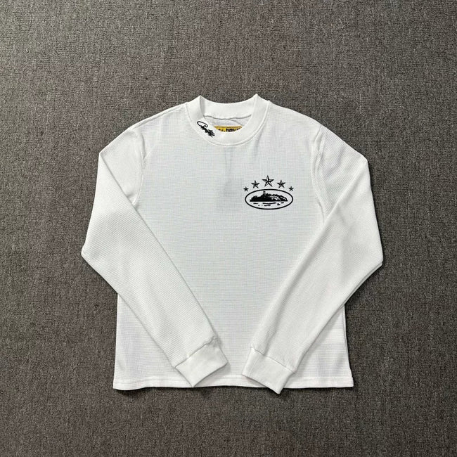 Corteiz Alcatraz 4-Star Logo Long Sleeve Thermal Tee - White Hover Image