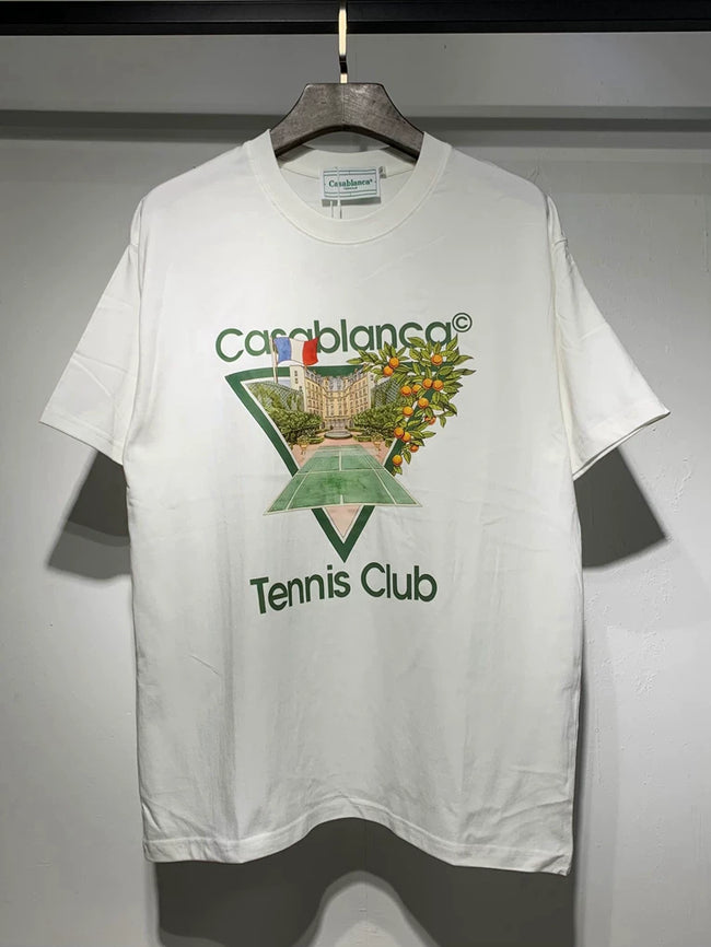 Casablanca Tennis Club Triangle Orange Fruit Graphic White Short Sleeve T-Shirt Unisex Hover Image