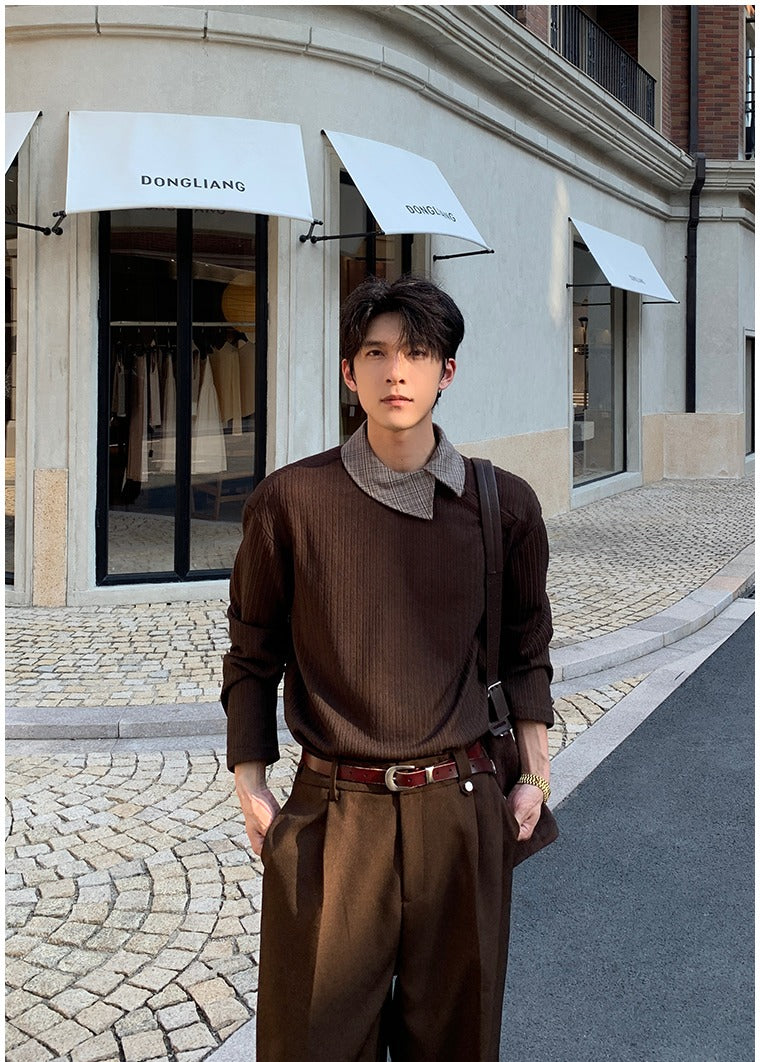 Oblique Placket Long Sleeve Pullover