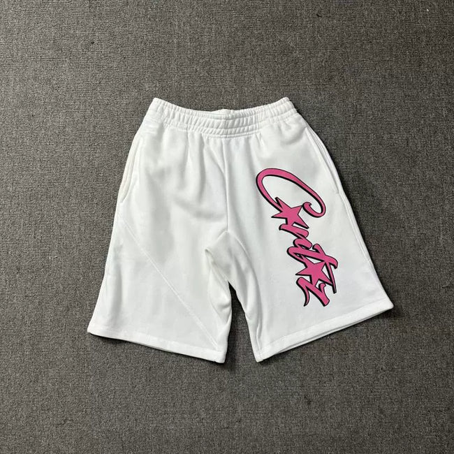 Corteiz Signature Script Logo Heavyweight Shorts - Pink Print white Hover Image