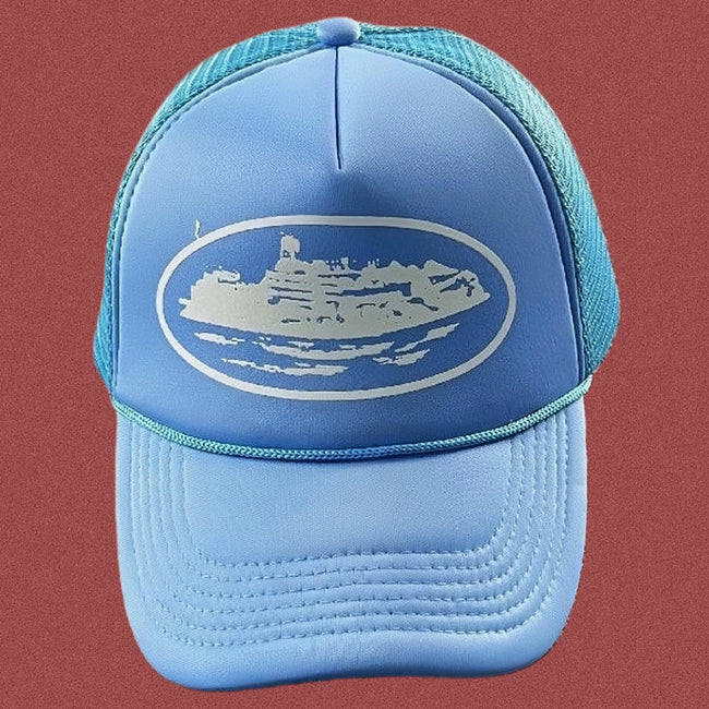 Cortiez Bold White Oval Ship Logo Trucker Hat - Light Blue Hover Image