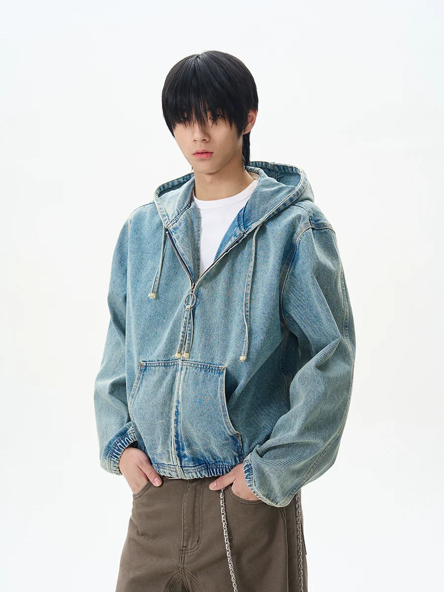 Hooded Denim Jacket with Pockets