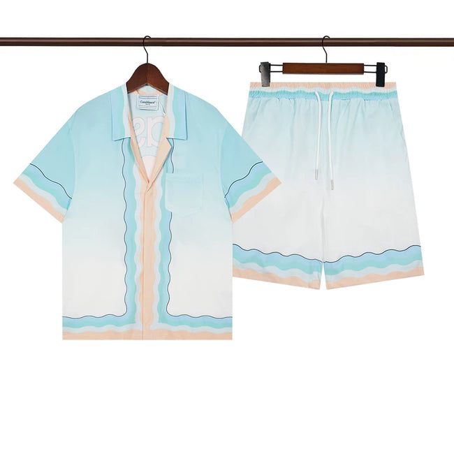 Casablanca Light Blue Ombre Gradient Solid Shirt & Shorts Two Piece Set Hover Image