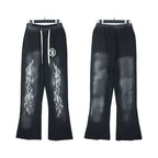 Hellstar flare black pants Niche wash water splicing hooded sweatshirt suit trousers flared pants (36)