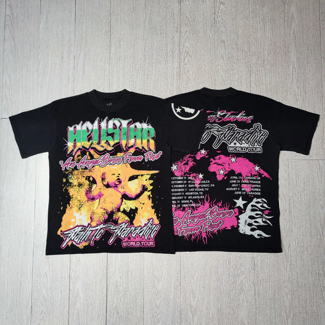 HELLSTAR World Tour Vintage Washed Short Sleeve Tee Black Streetwear T‑Shirt Hover Image