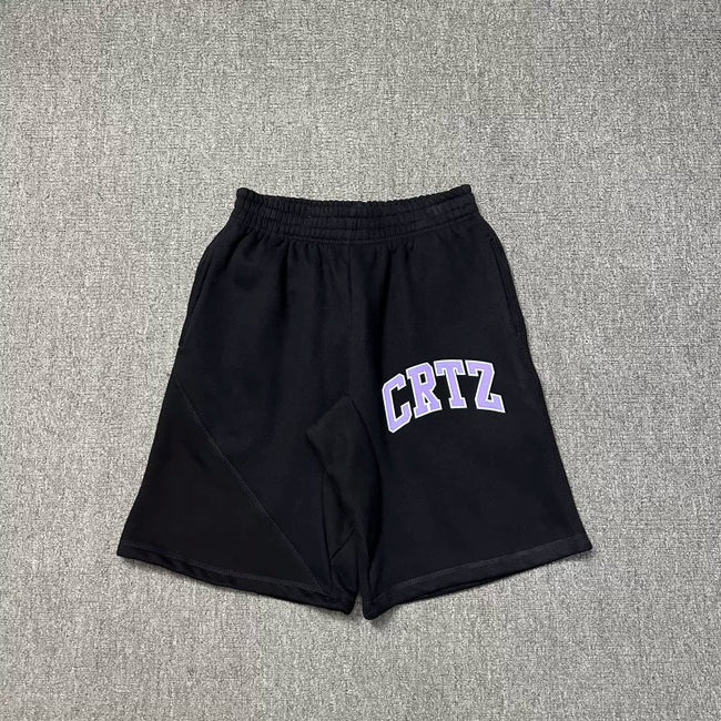 Corteiz Collegiate Arc Logo Heavyweight Shorts - Black puple Hover Image