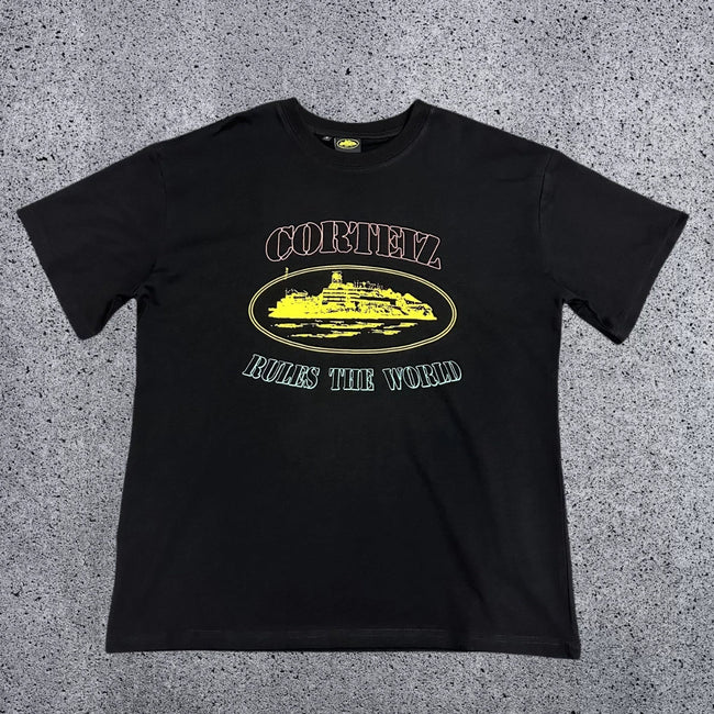 Corteiz "Rules The World" Alcatraz Graphic Tee (Black Multi-Color Edition) Hover Image