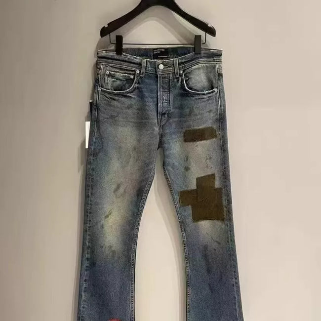 Enfants Riches Déprimés Patchwork Distressed Denim Jeans - Vintage Blue Hover Image