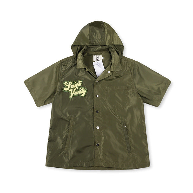 SAINT VANITY Short-Sleeve Hooded Coach Jacket - Olive Green Hover Image