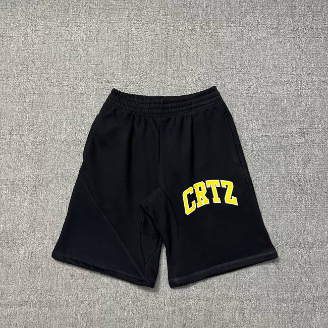Corteiz Collegiate Arc Logo Heavyweight Shorts - Black yellow Hover Image